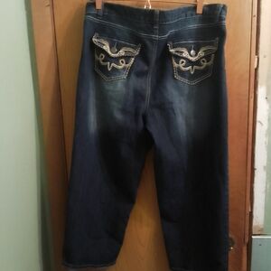 Embroidered Blue‎ Denim Jeans